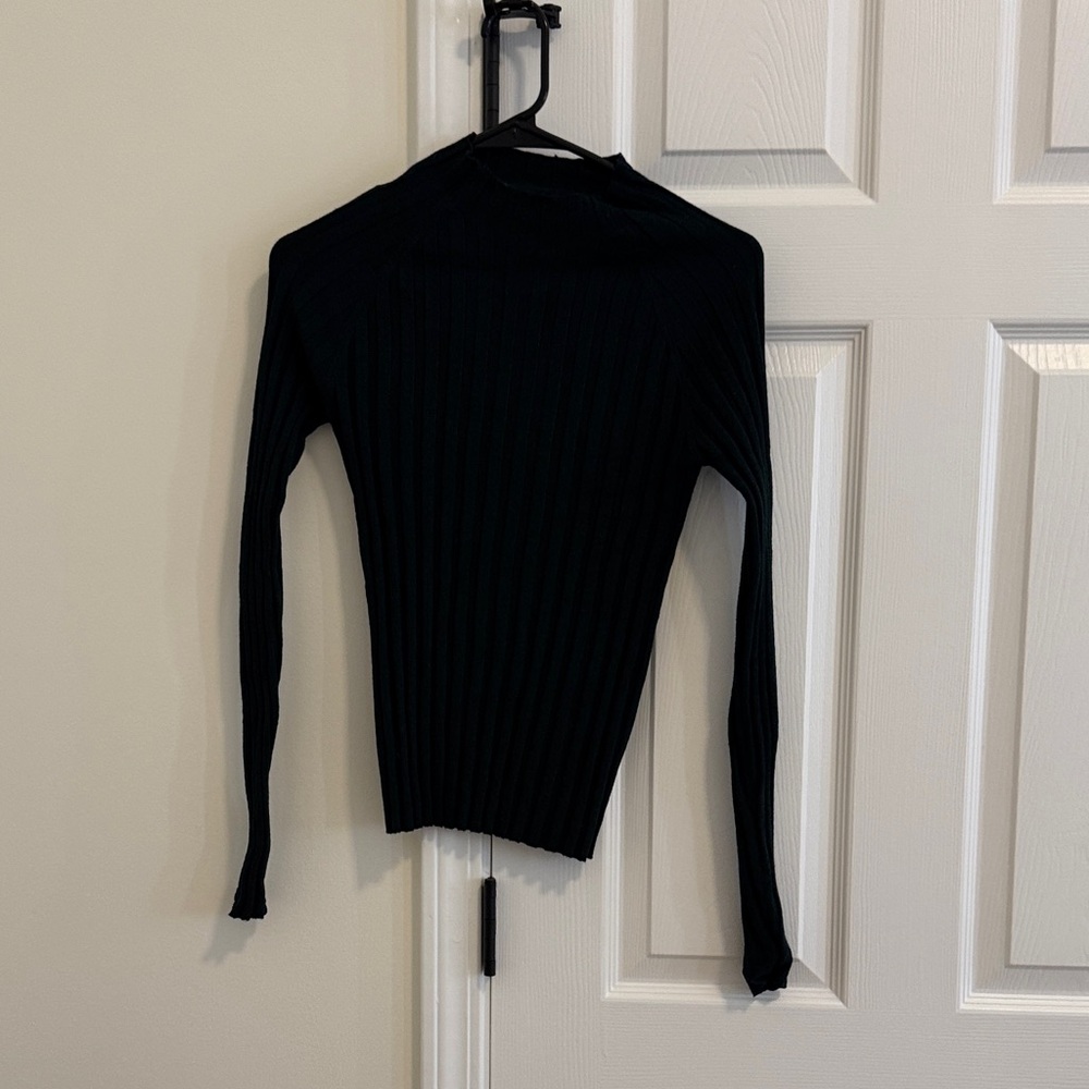 Mango dark green Ribbed Turtleneck Sweater